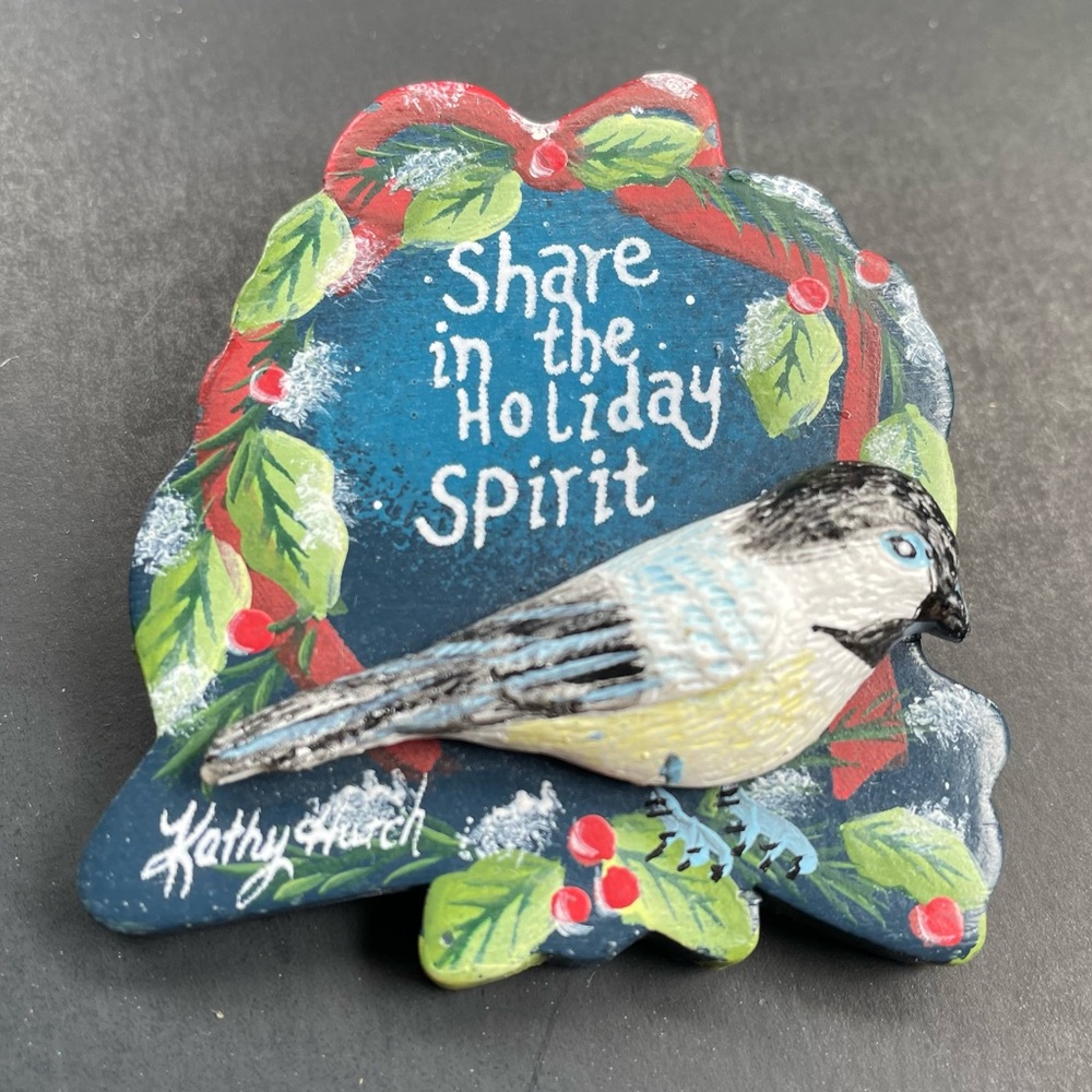 Kathy Hatch Collection Bird Pin Wood Christmas Holiday 2001
